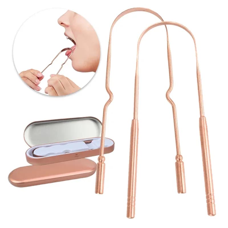 Pure Copper Tongue Scraper with Metal Box (3‑piece set)