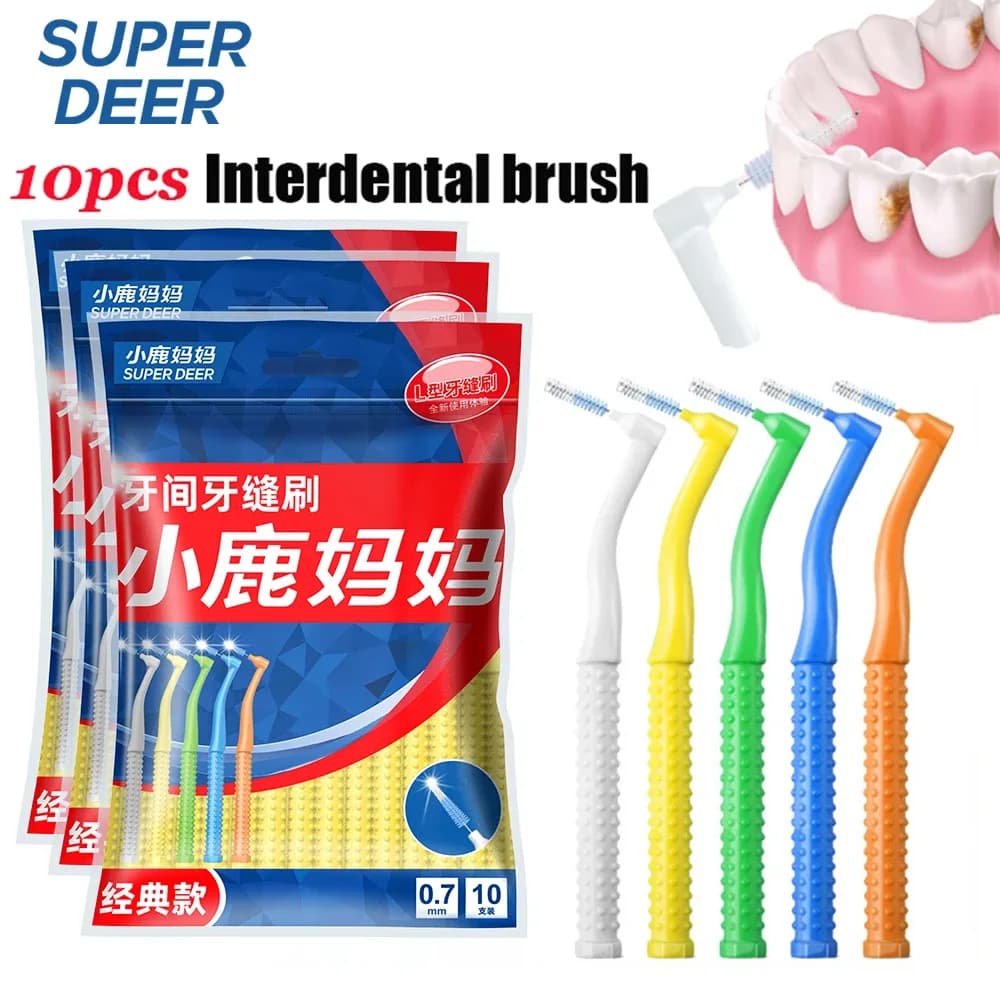 L‑Shape Interdental Brush, 10‑Piece Set with Bag