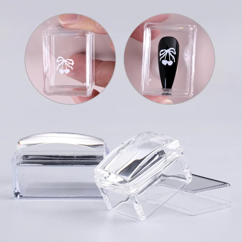 French Manicure Stamping Plate Kit with Transparent Silicone Stencil