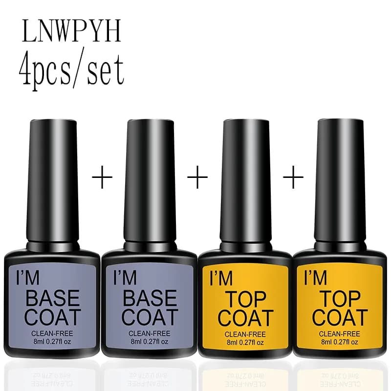 Clear Gel Nail Polish Set – 2 Top Coats & 2 Base Coats