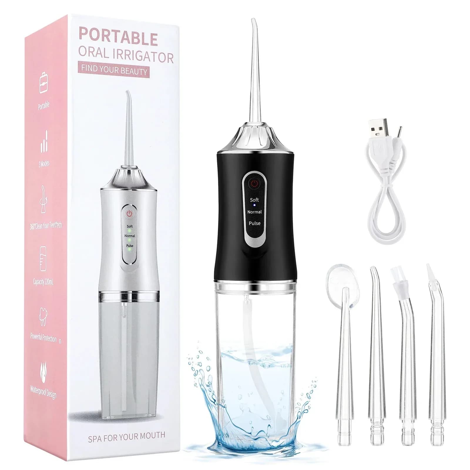 Portable USB Rechargeable Dental Water Flosser with 4 Tips