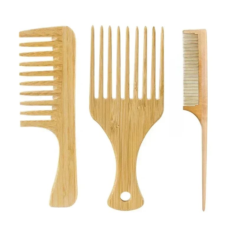 Natural Bamboo Hair Comb – Anti-Static Wide-Tooth Afro Fork