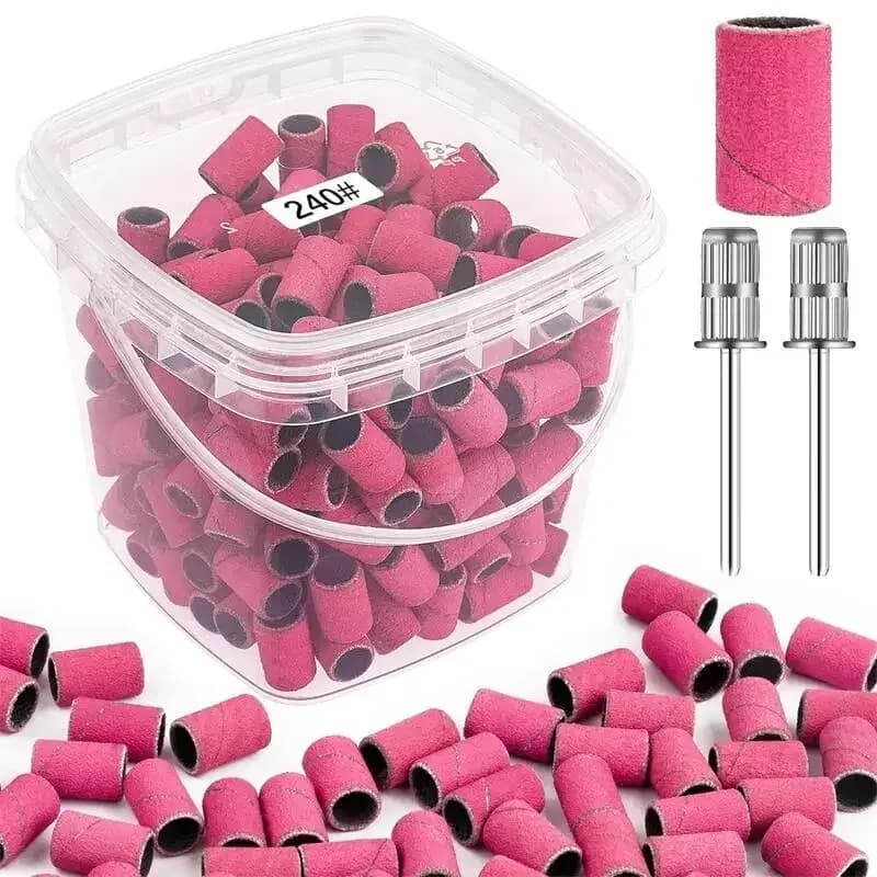 200 pcs nail art sanding bands set with 4 grits and 2 drill bits