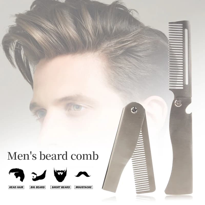 folding stainless steel hair comb for men — image 3
