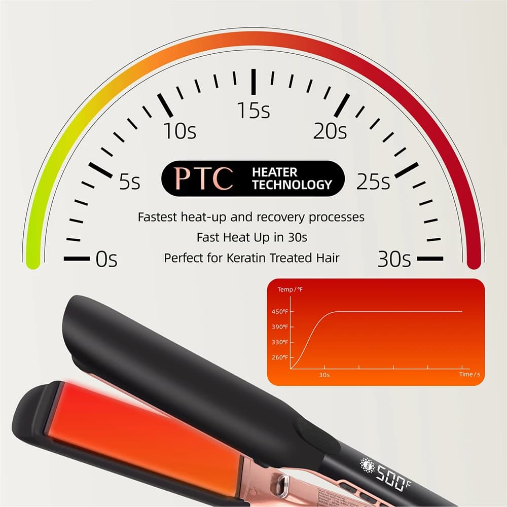 wide‑plate hair straightener with 500°F heating — image 4