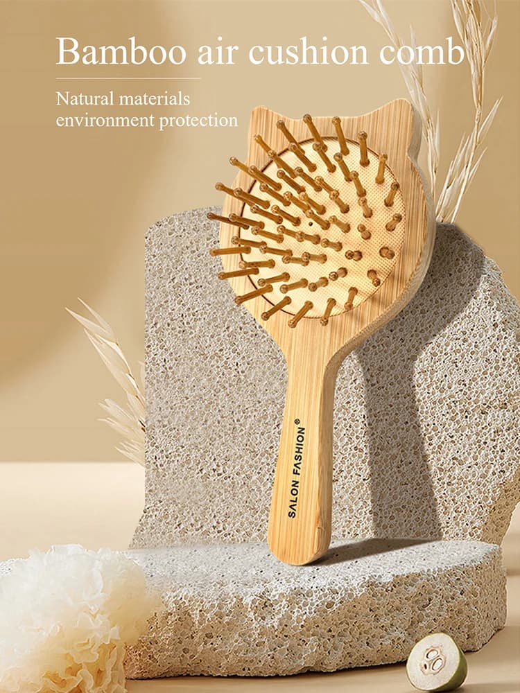 Bamboo hair brush with anti‑static comb and scalp massager — image 2