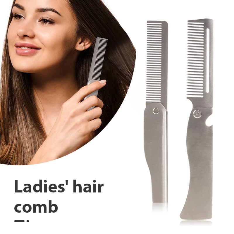folding stainless steel hair comb for men — image 2