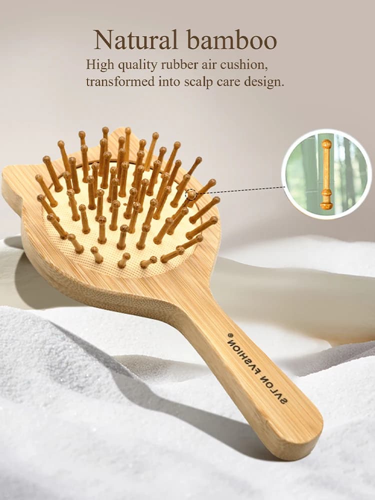 Bamboo hair brush with anti‑static comb and scalp massager — image 3