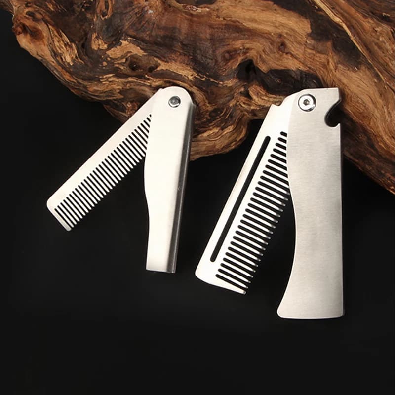 folding stainless steel hair comb for men — image 1