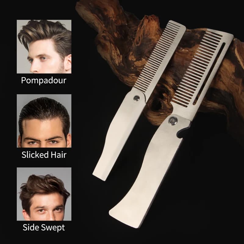 folding stainless steel hair comb for men — image 4