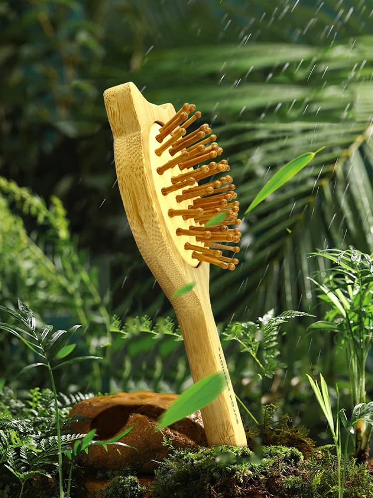 Bamboo hair brush with anti‑static comb and scalp massager — image 5