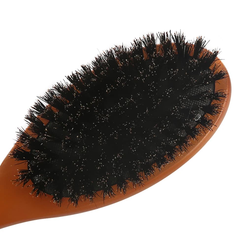 Oval natural boar bristle hair brush with wooden handle — image 3