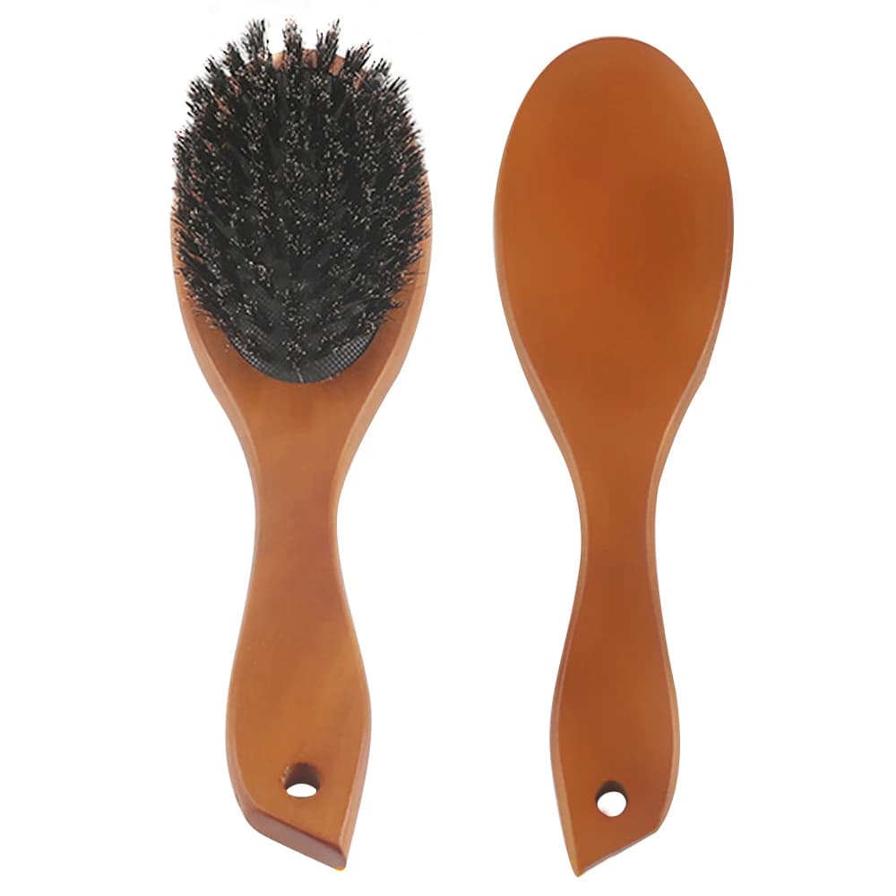 Oval natural boar bristle hair brush with wooden handle — image 4