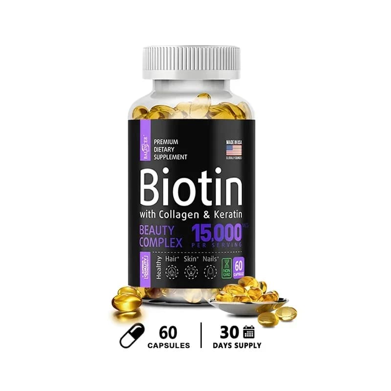 bottle of biotin 15000 mcg with collagen and keratin capsules — image 8