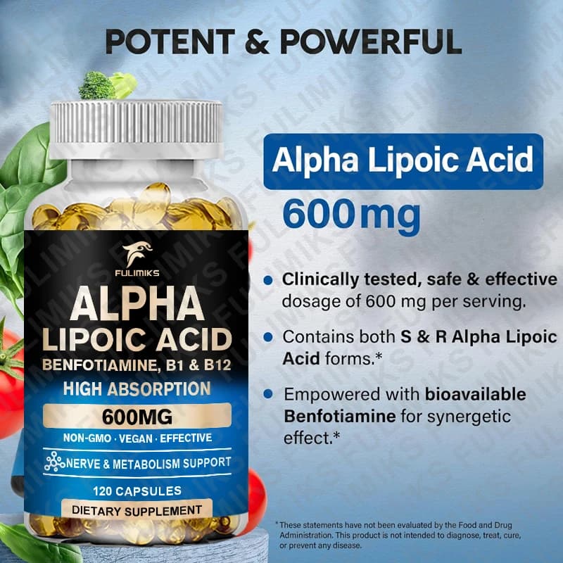 Alpha lipoic acid 600 mg capsules with benfotiamine — image 3