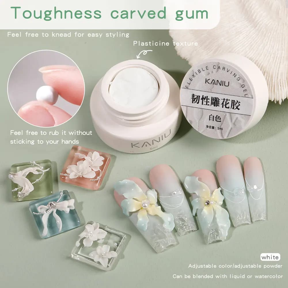 Pearl white satin 3D flower carving gel tube — image 1