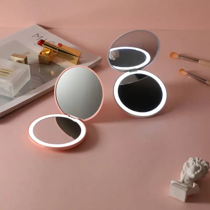Folding LED Makeup Mirror with Dual Light
