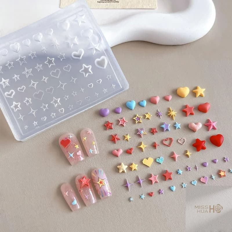 3D silicone nail art mold with heart star pentagram design — image 3