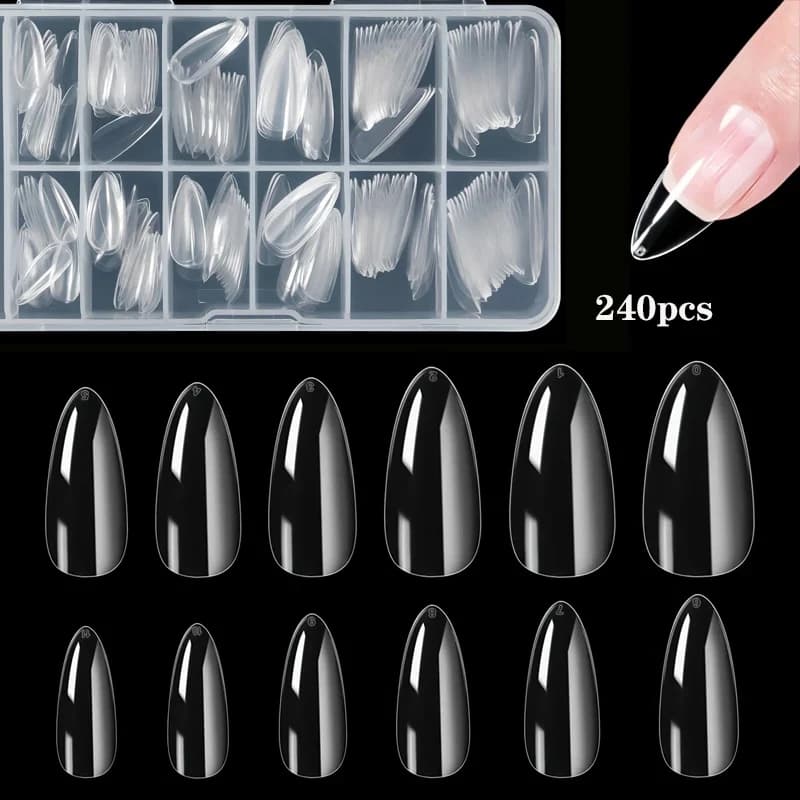 clear matte almond-shaped false nail tips — image 1