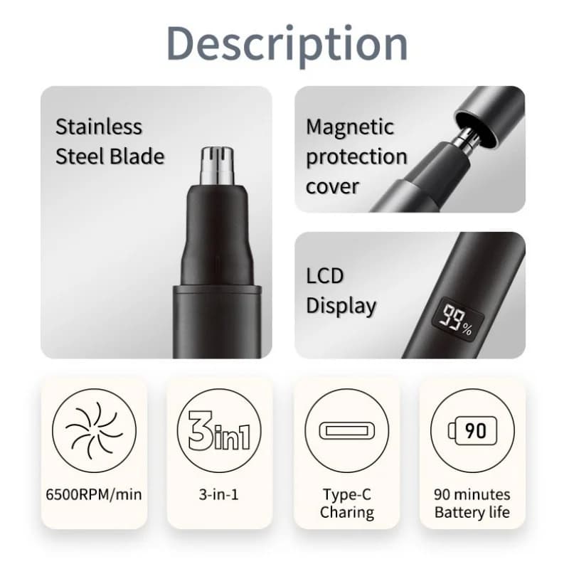 electric rechargeable nose ear hair trimmer — image 3