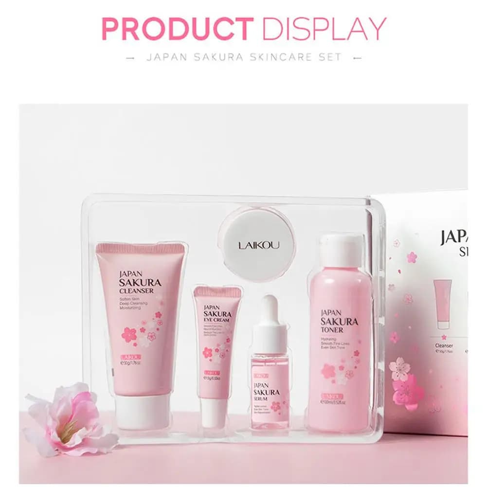 Sakura skincare set with cream, serum and toner — image 2