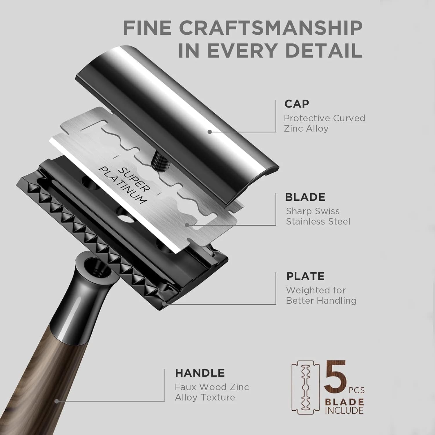 double edge safety razor with zinc alloy handle and Swiss blades — image 5