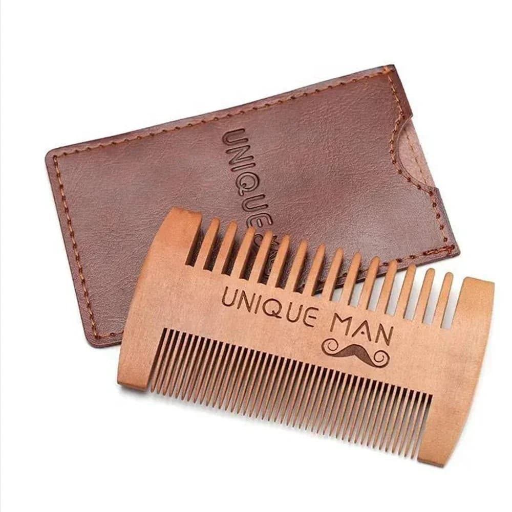 Wooden beard comb with leather case — image 3