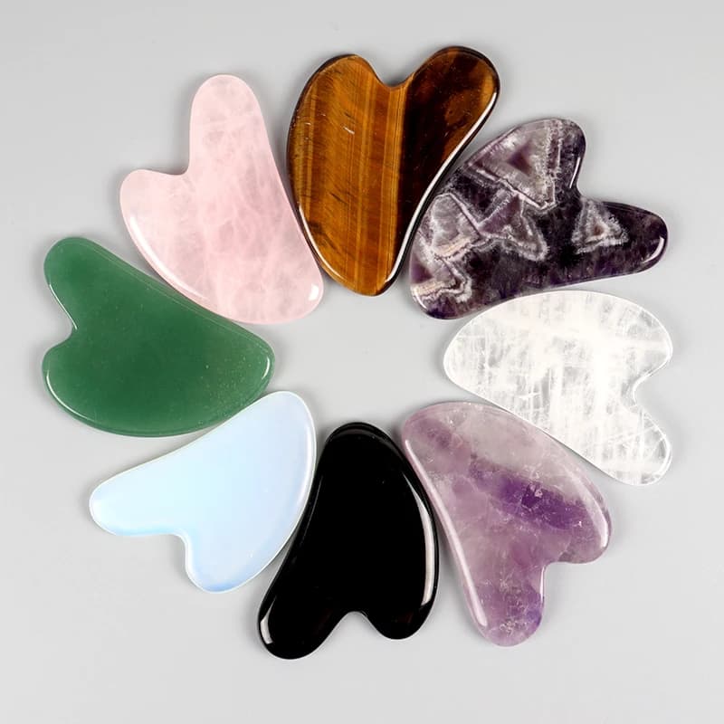 Heart Guasha Stone Facial Massage Tool – Rose Quartz & Jade for Chin & Nose