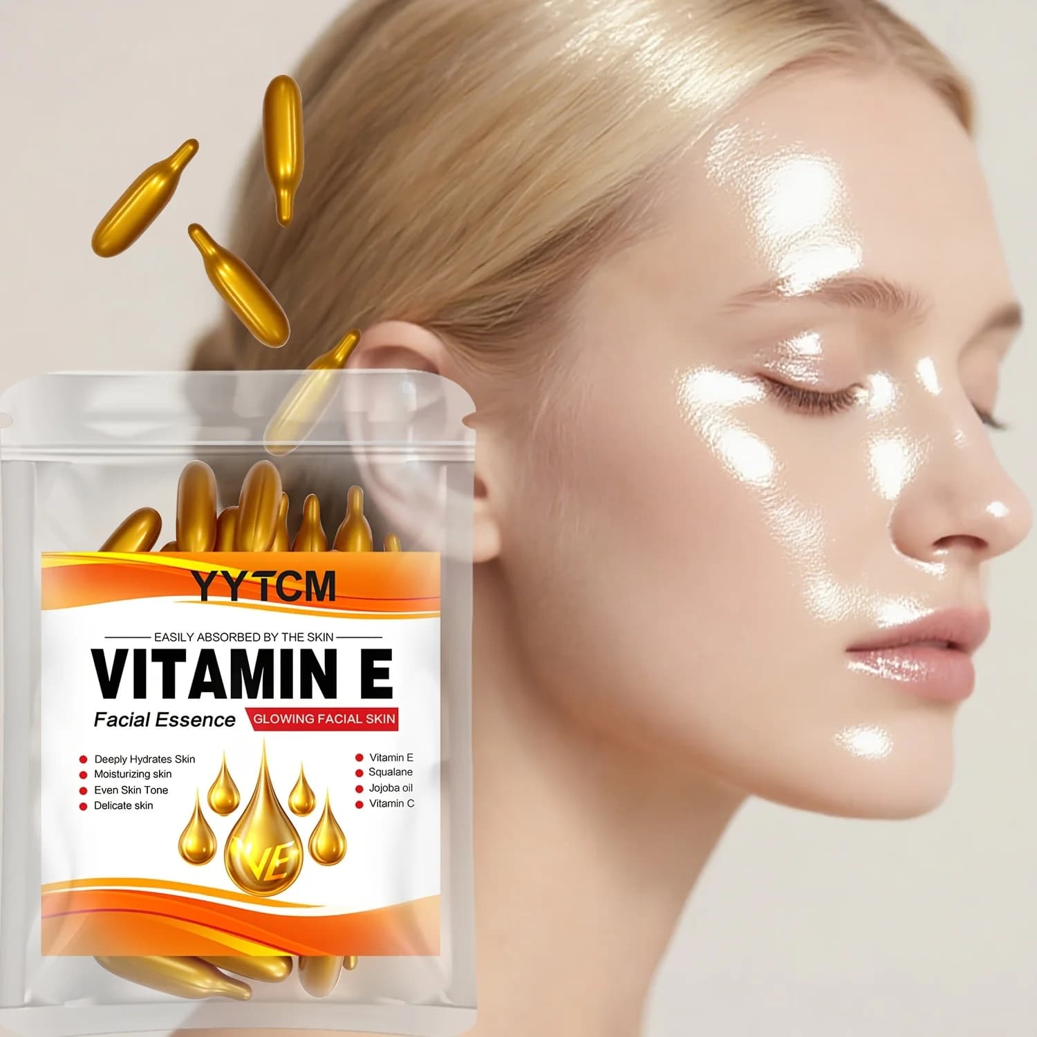 capsule essence bottle with vitamin e label — image 1
