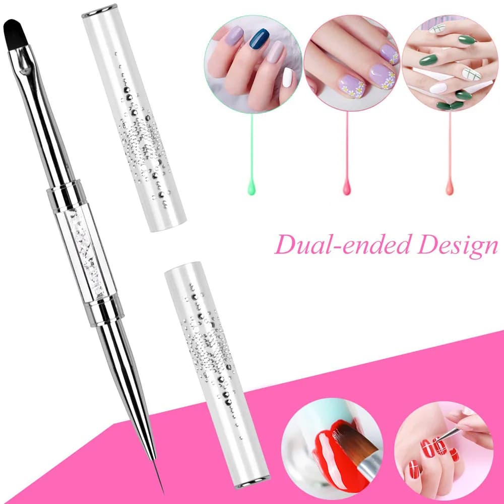 dual-ended gel nail art brush with rhinestone handle — image 2