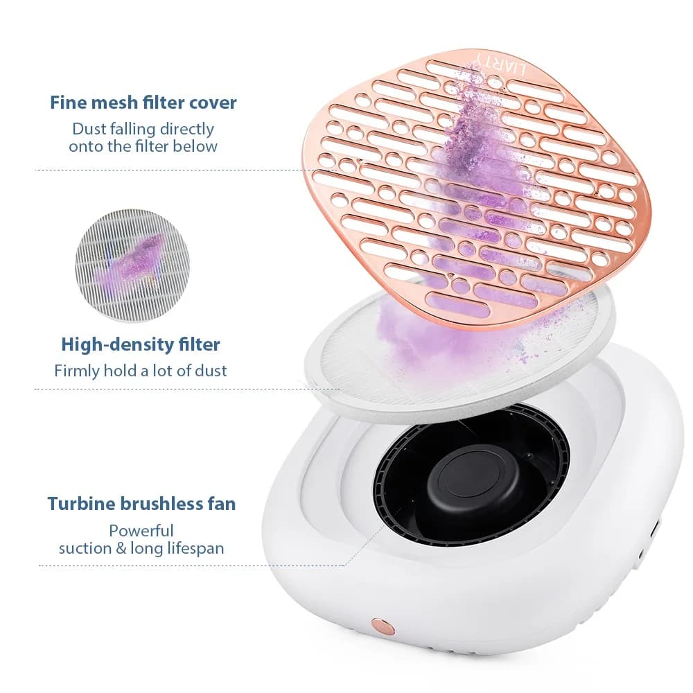 130W brushless nail dust collector with dual filters — image 5