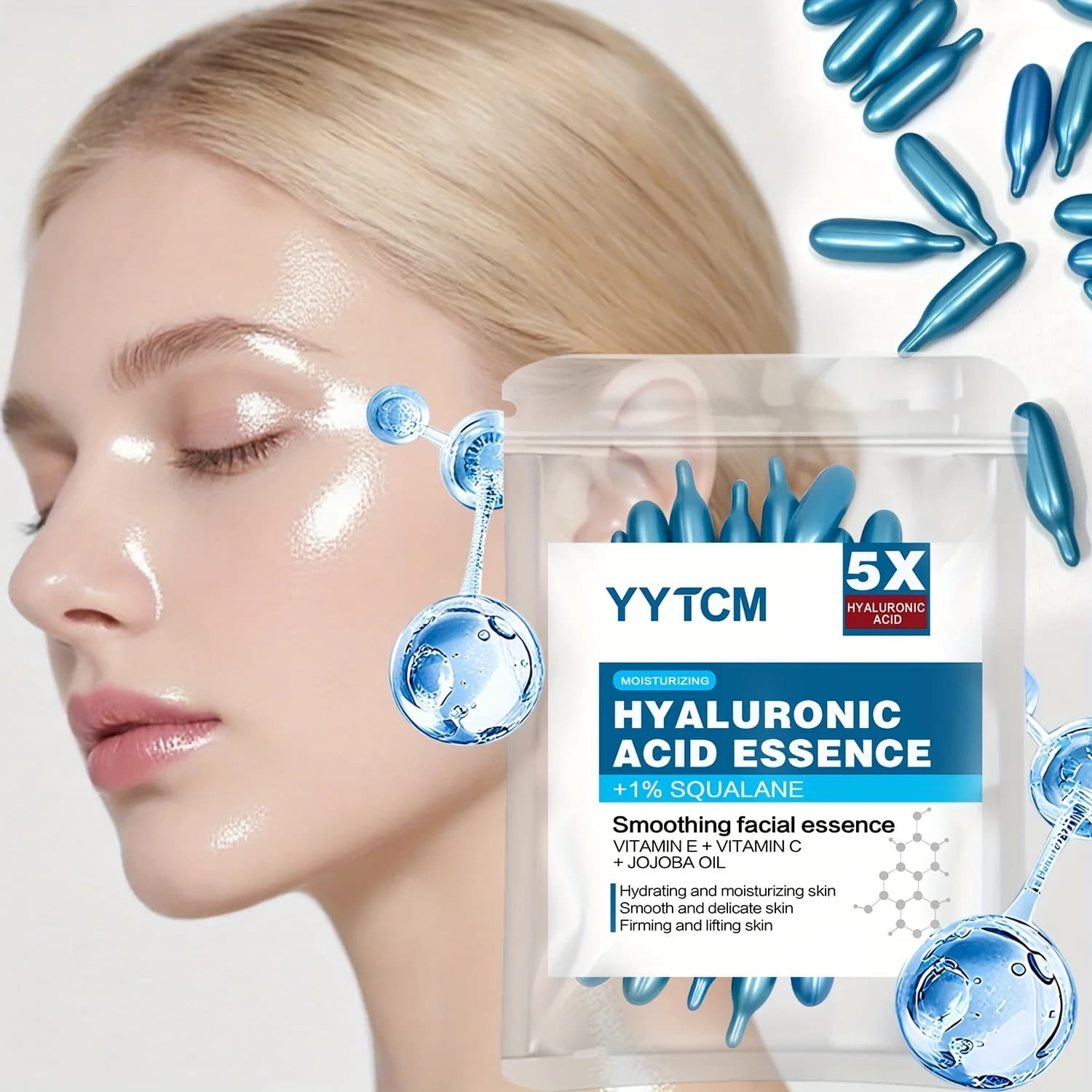 Hyaluronic acid moisturizing capsule essence bottle with capsules — image 2