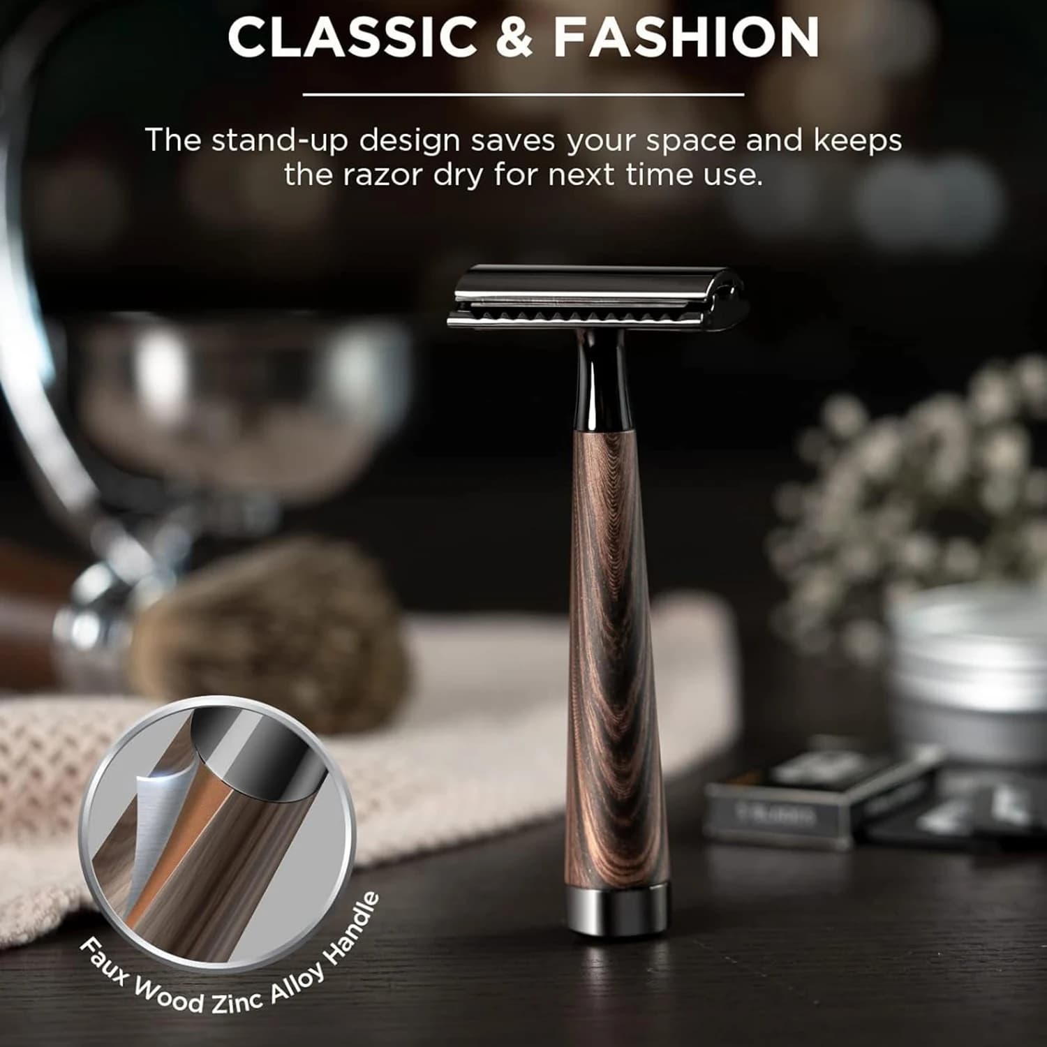 double edge safety razor with zinc alloy handle and Swiss blades — image 2
