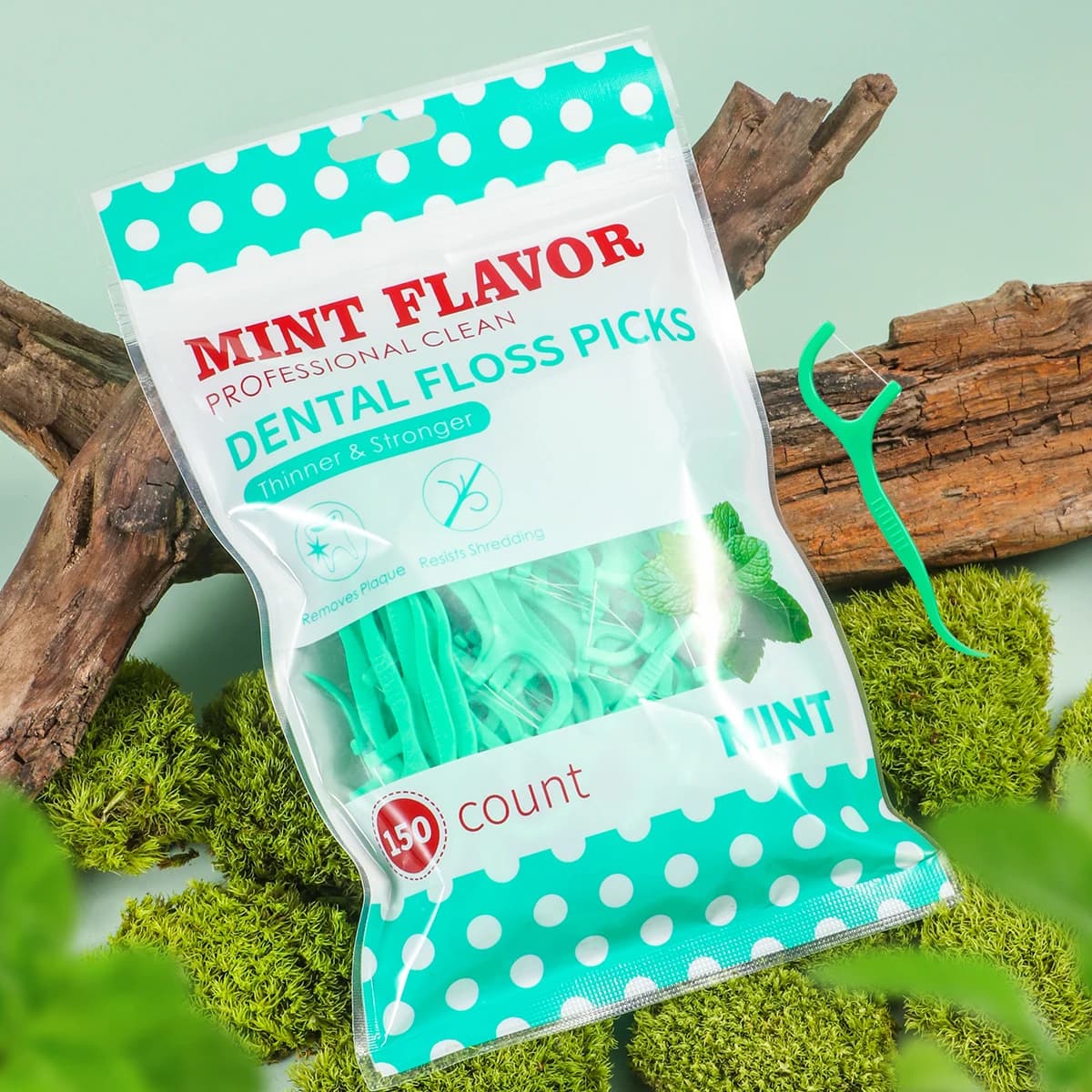 Mint-flavored disposable floss cleaning sticks — image 2