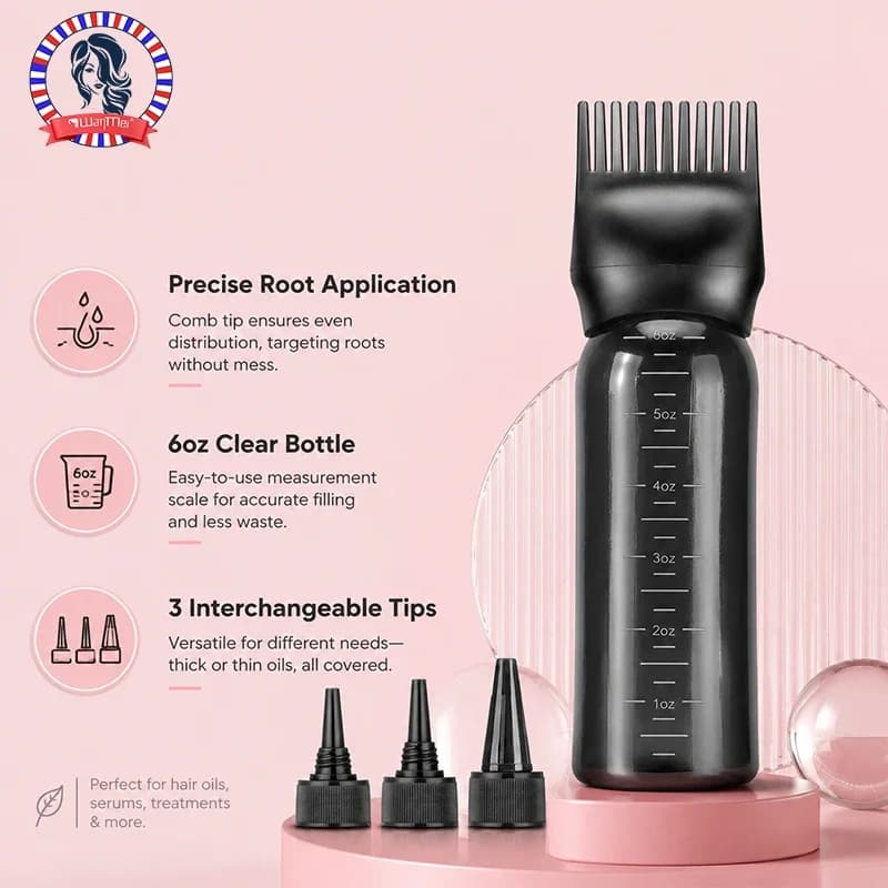 6 oz Hair Oil Application Bottle with 3‑Point Dropper Caps