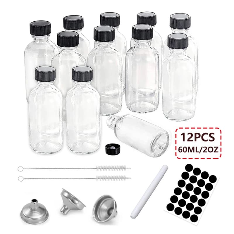 12 pcs 60 ml clear glass bottles with airtight lids