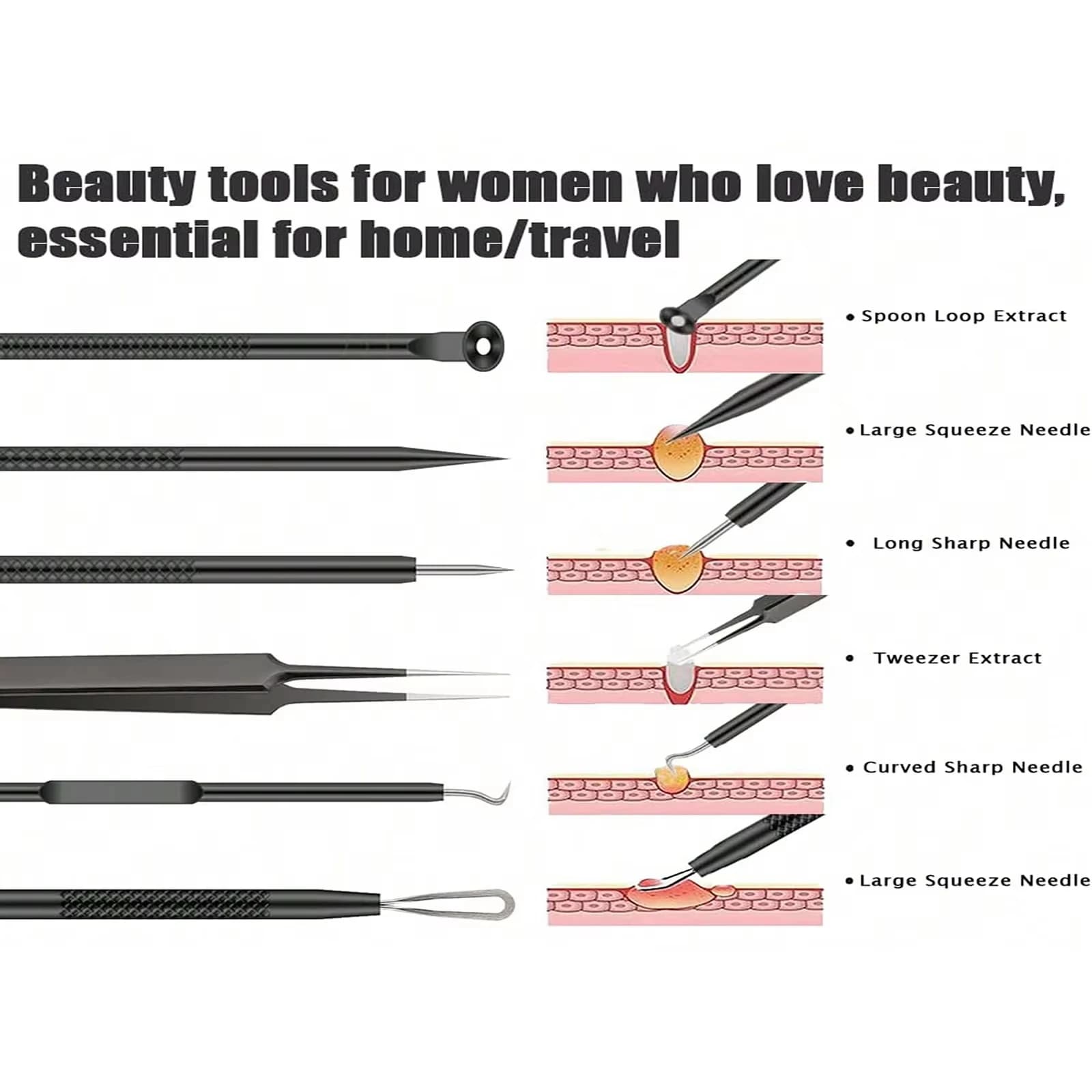 six-piece stainless steel acne needle and clip set — image 3