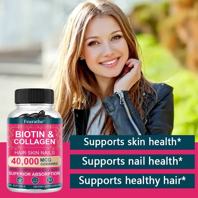 bottle of biotin collagen supplement for hair, skin and nails — image 6
