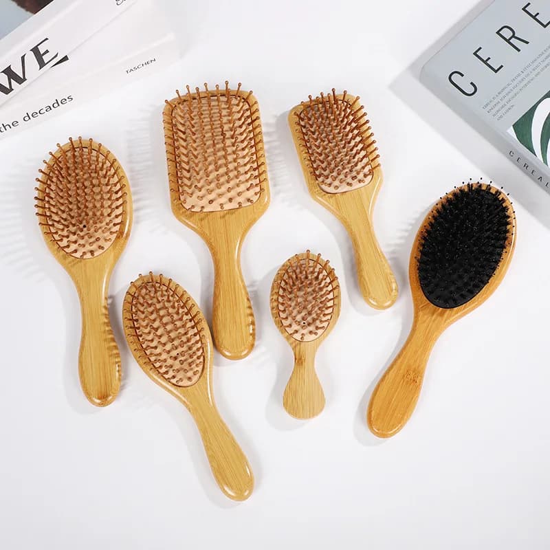 bamboo hair brush with air massage comb — image 3