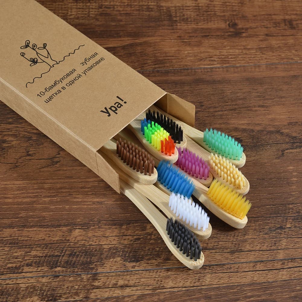 Colorful bamboo toothbrushes with soft bristles — image 5