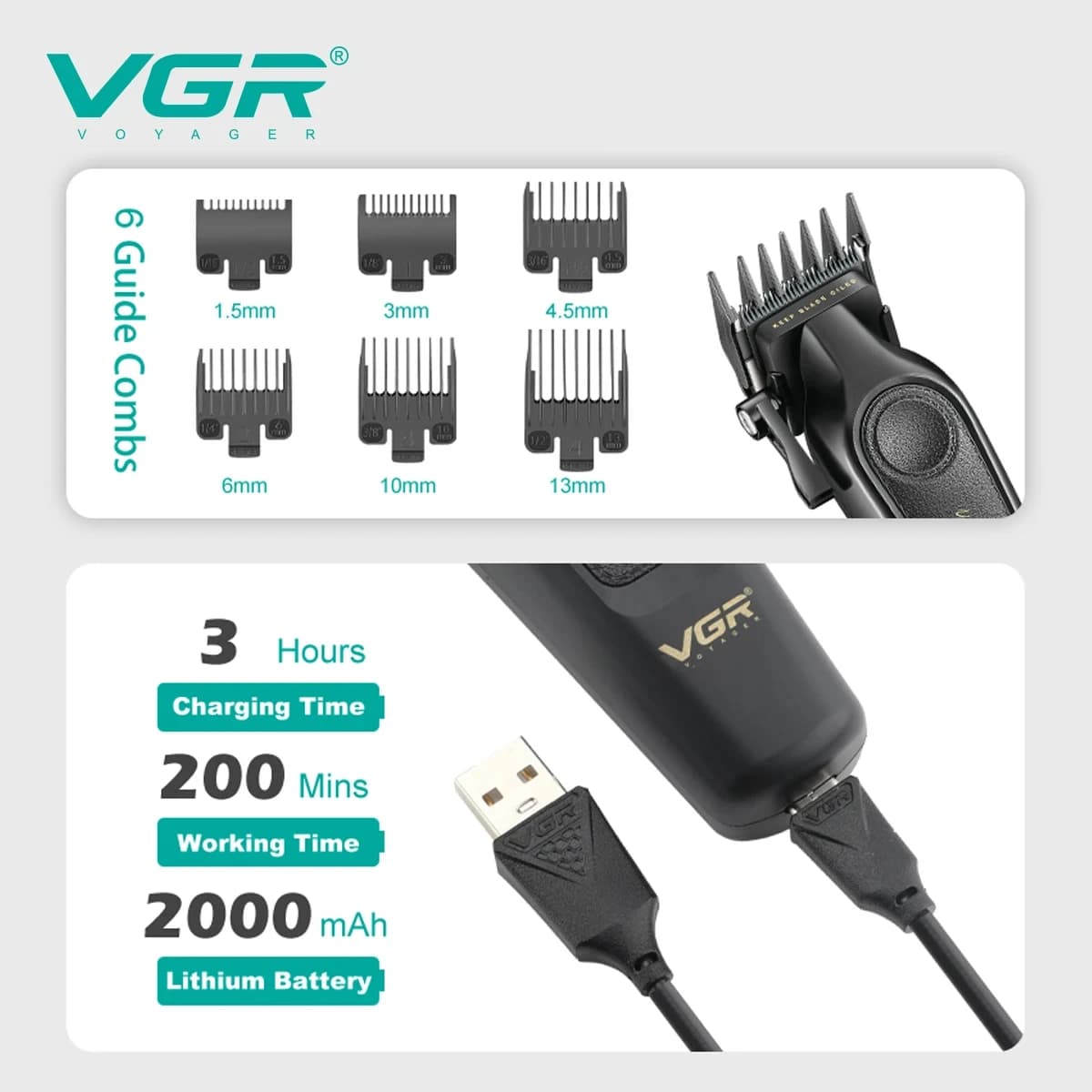 VGR high-end hair clipper set with metal leather body — image 4