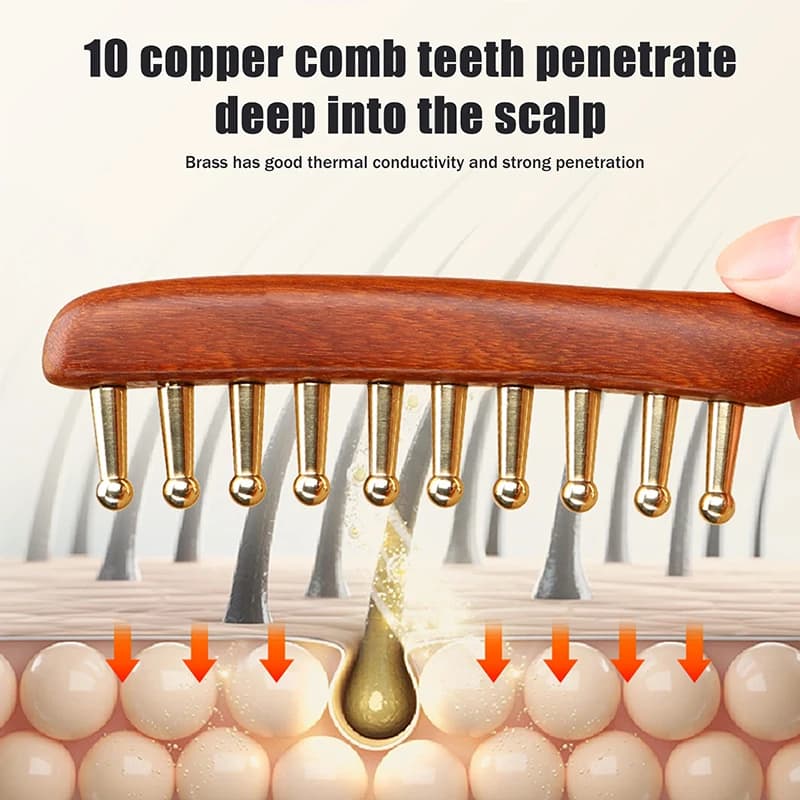 Golden sandalwood Gua Sha scraper with copper teeth — image 4