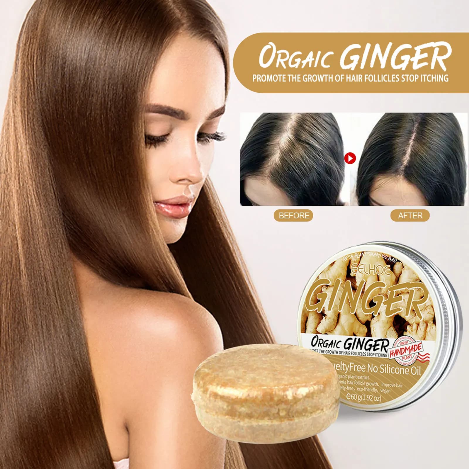 Natural ginger shampoo soap bar 60g — image 1