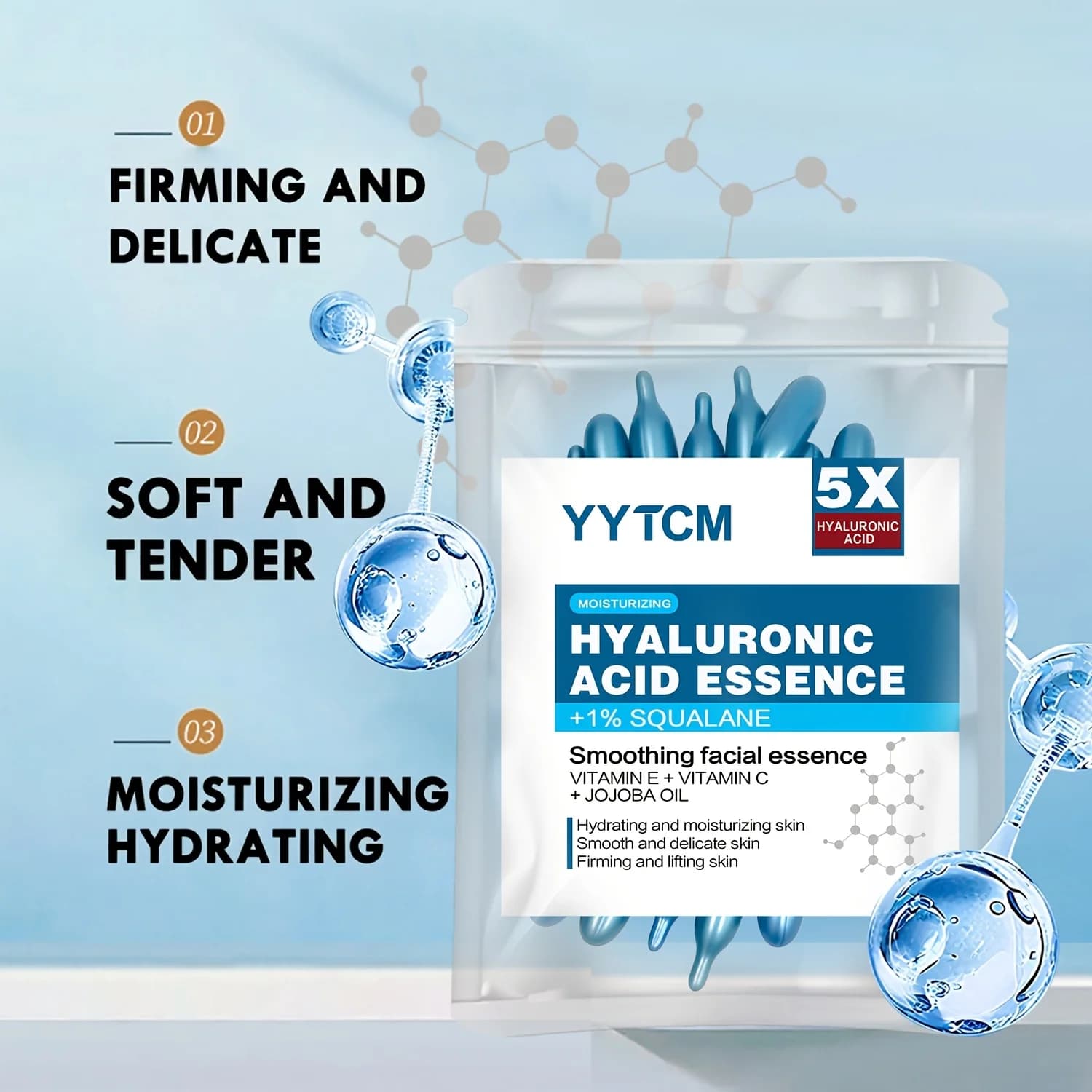 Hyaluronic acid moisturizing capsule essence bottle with capsules — image 3