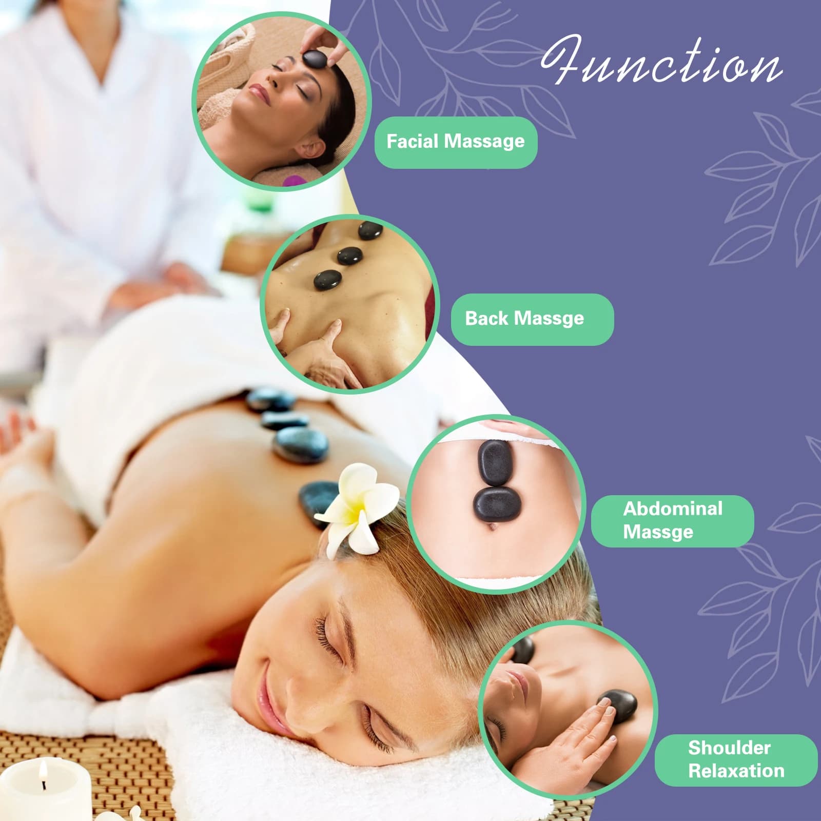 Adjustable hot stone massage set with heater — image 6