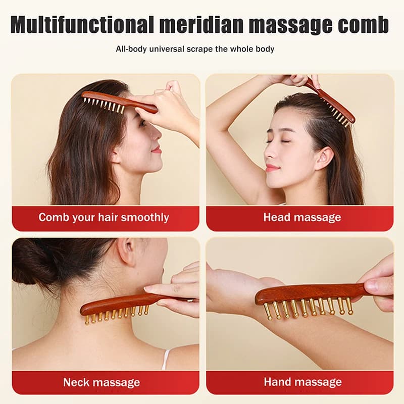 Golden sandalwood Gua Sha scraper with copper teeth — image 5