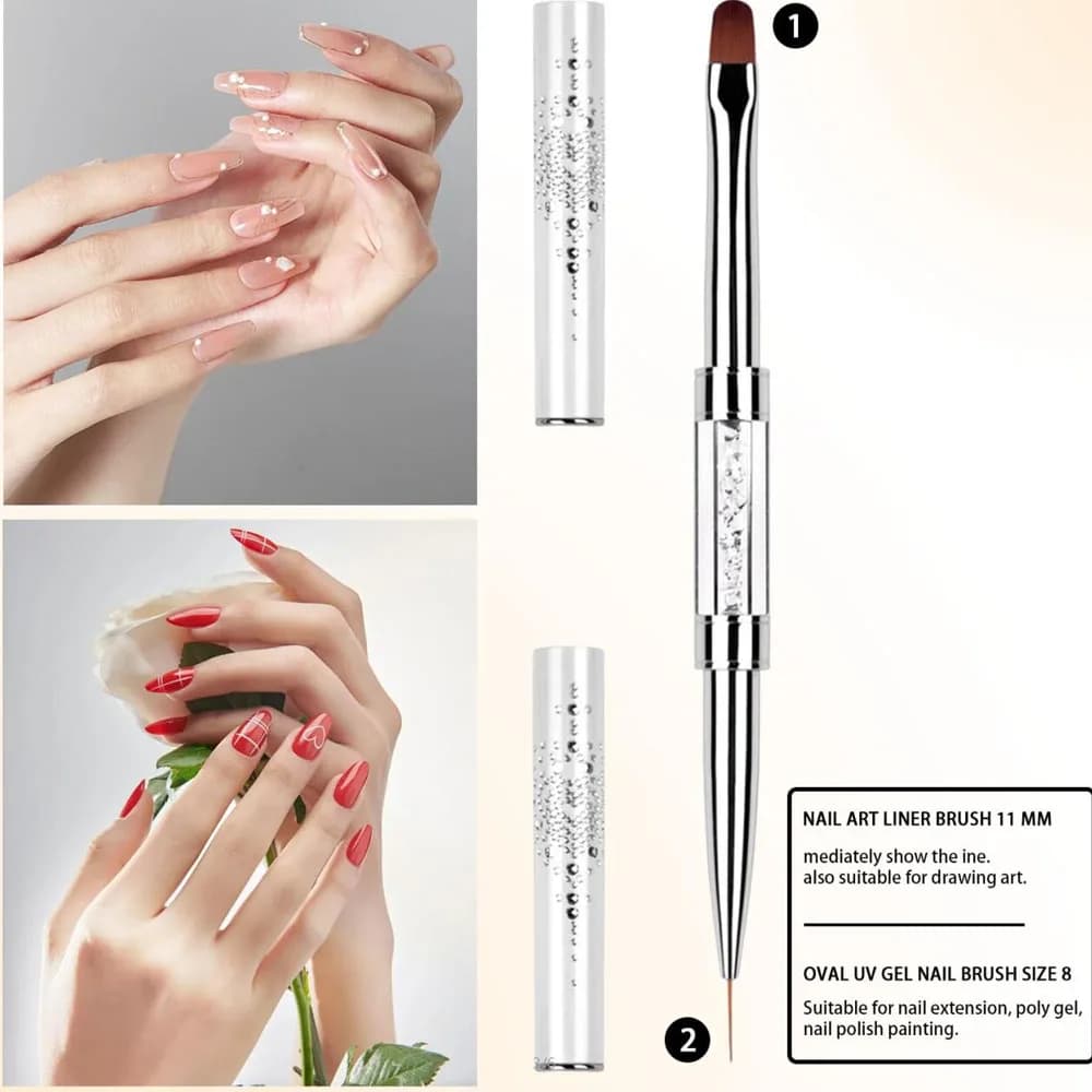 dual-ended gel nail art brush with rhinestone handle — image 3