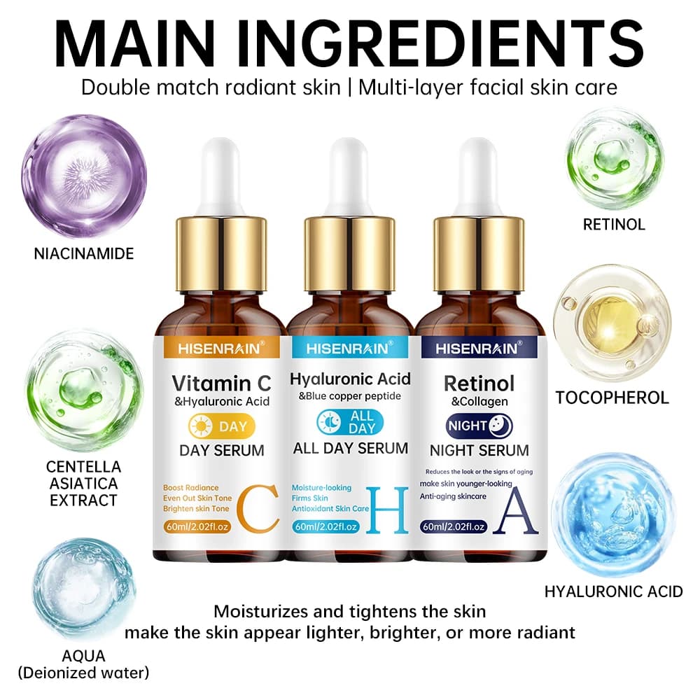 Vitamin C, Retinol and Hyaluronic Acid serum duo bottles — image 2