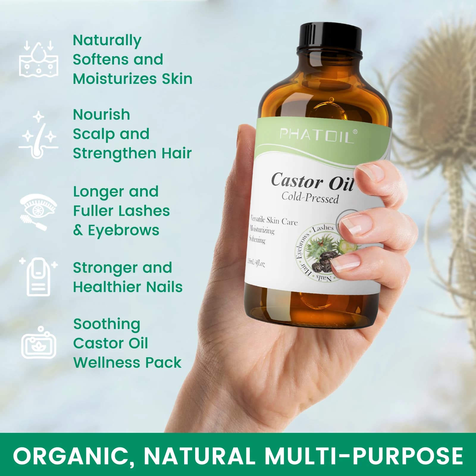 Organic face oil bottle with castor, jojoba, argan and rosehip blend — image 5