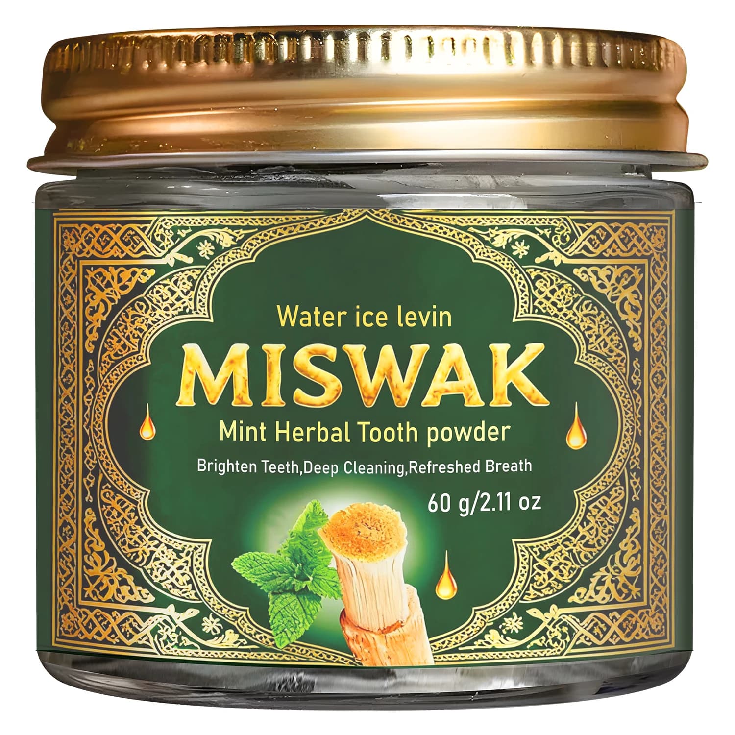 Mint miswak herbal tooth powder in a jar — image 1